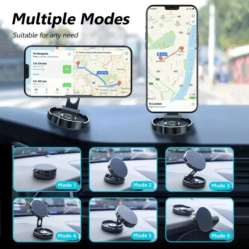 Car Mobile Phone Stand 720 Degree Rotation Metal Magnetic Suction Foldable Round Bracket Support for Universal Phones Holder